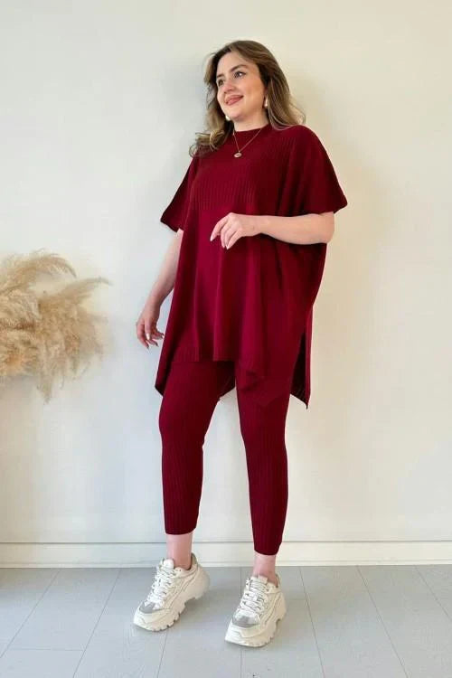 Damen-T-Shirt mit Strickstruktur und lockerer Passform aus Materialmix
