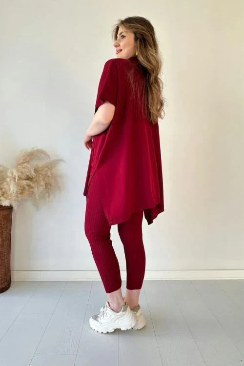 Damen-T-Shirt mit Strickstruktur und lockerer Passform aus Materialmix