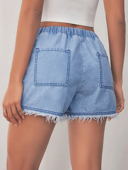 Damen-Jeansshorts mit elastischem Bund aus Baumwollmischung