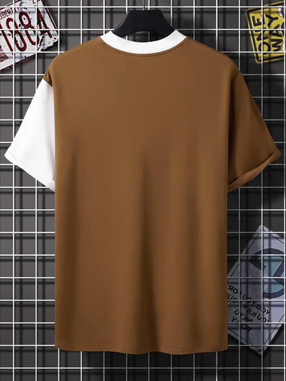 Herren-T-Shirt – Farbblock-Design – kurzer Arm – Materialmix