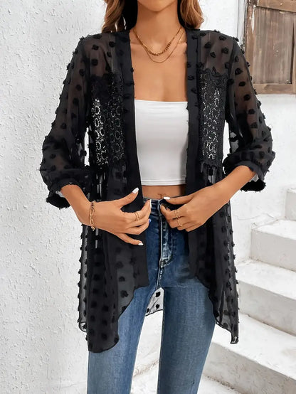 Damen-Langarmshirt mit Spitzeneinsatz aus Materialmix
