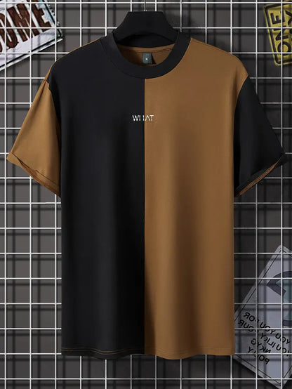 Herren-T-Shirt – Farbblock-Design – kurzer Arm – Materialmix