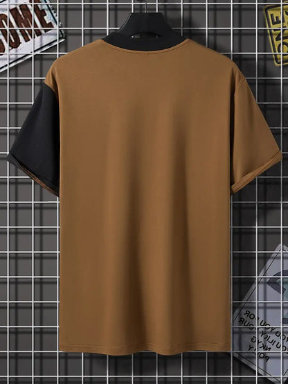 Herren-T-Shirt – Farbblock-Design – kurzer Arm – Materialmix