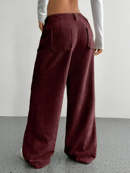 Damen-Cordhose mit weitem Bein und elastischem Bund
