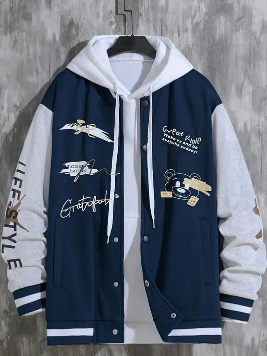 Herren Baseballjacke – mit Druckknopfverschluss und Rippbündchen