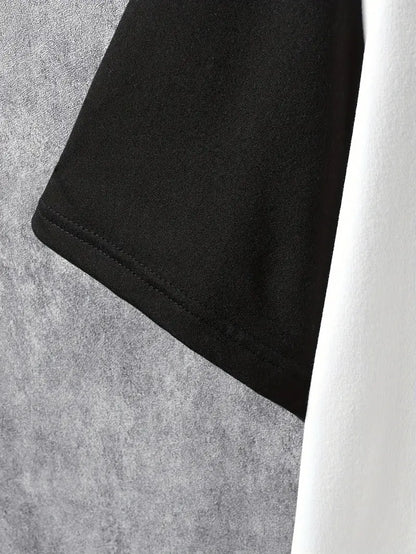 Herren-T-Shirt – Farbblock-Design – kurzer Arm – Materialmix