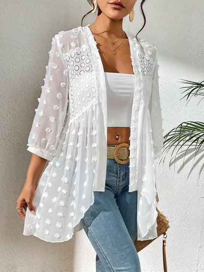 Damen-Langarmshirt mit Spitzeneinsatz aus Materialmix