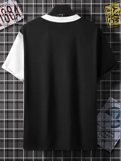 Herren-T-Shirt – Farbblock-Design – kurzer Arm – Materialmix