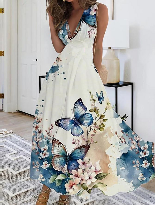 Ärmelloses Maxikleid mit Rundhalsausschnitt aus Viskosemischung