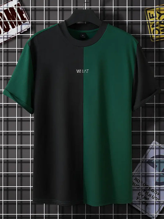 Herren-T-Shirt – Farbblock-Design – kurzer Arm – Materialmix