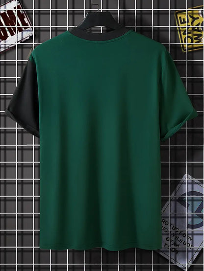 Herren-T-Shirt – Farbblock-Design – kurzer Arm – Materialmix
