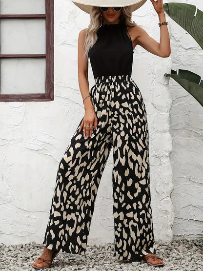 Damen-Hose mit Leopardenmuster und weitem Bein