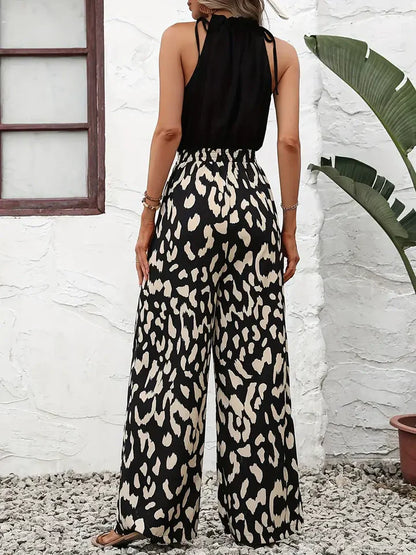 Damen-Hose mit Leopardenmuster und weitem Bein