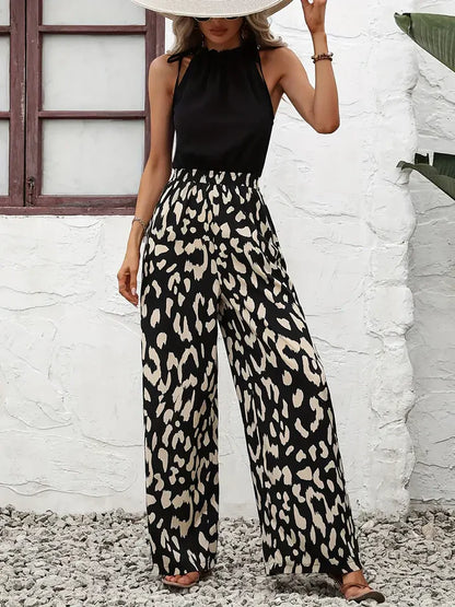 Damen-Hose mit Leopardenmuster und weitem Bein