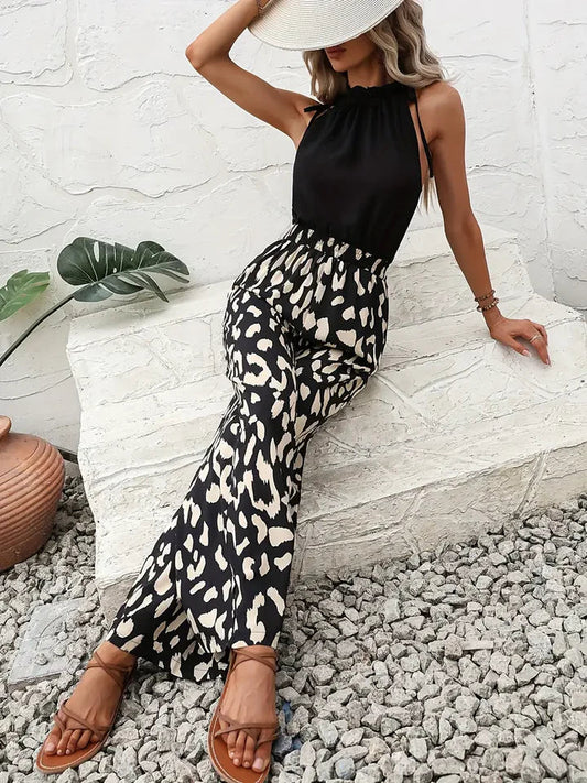 Damen-Hose mit Leopardenmuster und weitem Bein