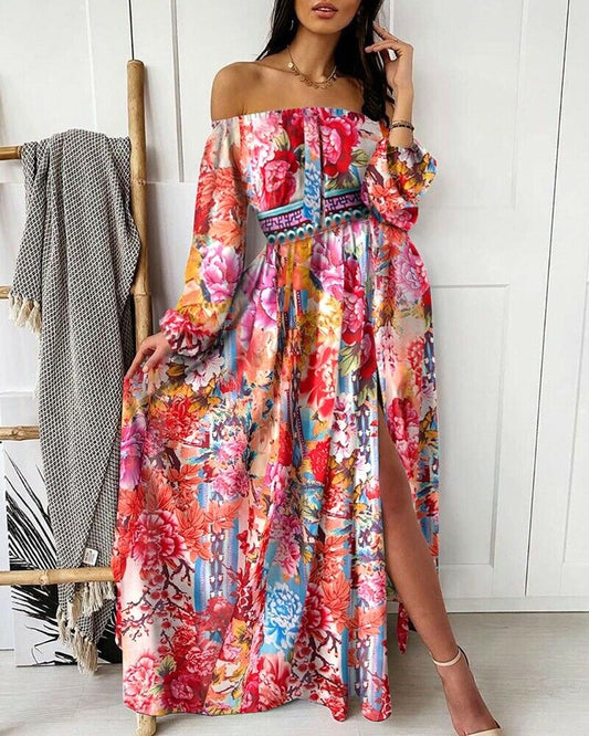 Damen-Sommerkleid – Schulterfrei, Midilänge, Elastischer Taillenbund