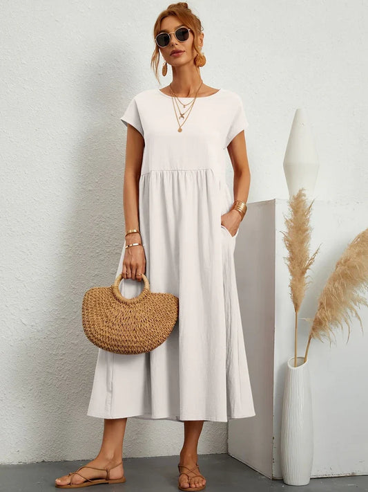 Damen kurzärmeliges Vintage-Sommerkleid