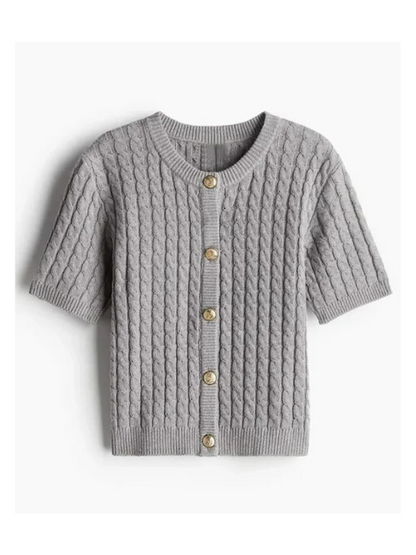 Einfarbige Strickjacke mit Knöpfen