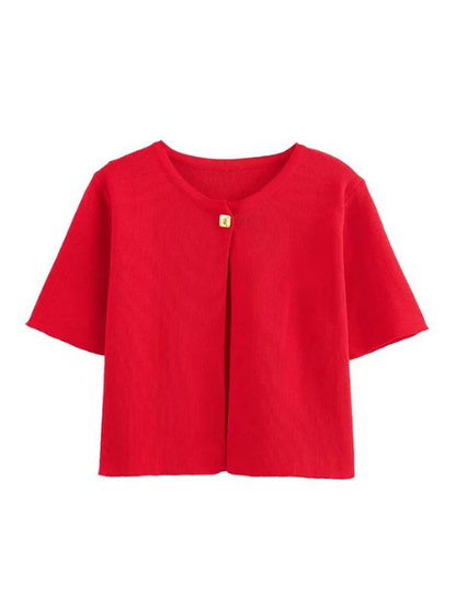 Einfarbige Strickjacke mit Knöpfen