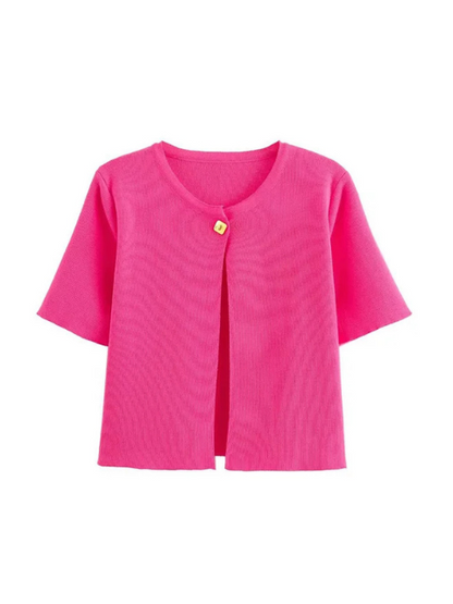 Einfarbige Strickjacke mit Knöpfen