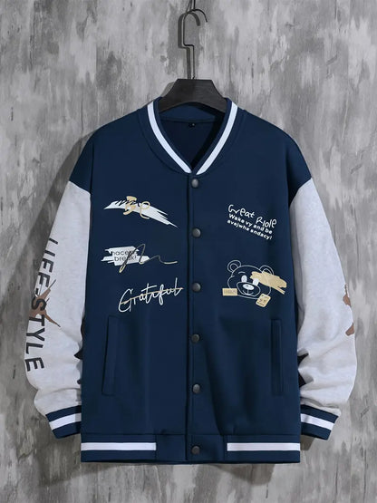 Herren Baseballjacke – mit Druckknopfverschluss und Rippbündchen