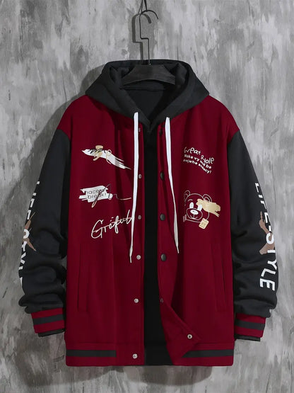 Herren Baseballjacke – mit Druckknopfverschluss und Rippbündchen