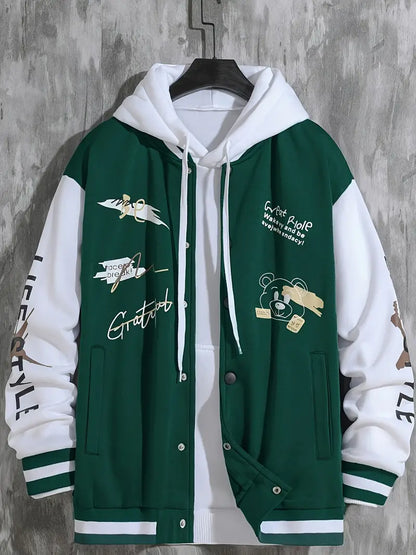 Herren Baseballjacke – mit Druckknopfverschluss und Rippbündchen