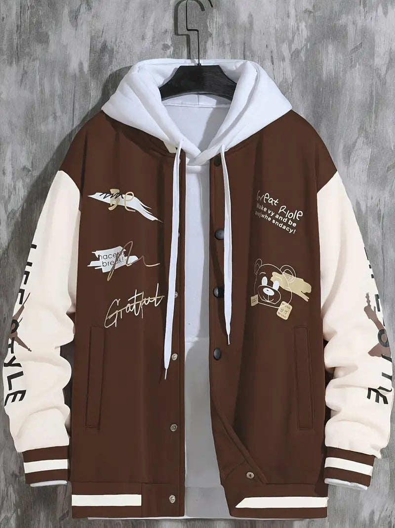 Herren Baseballjacke – mit Druckknopfverschluss und Rippbündchen