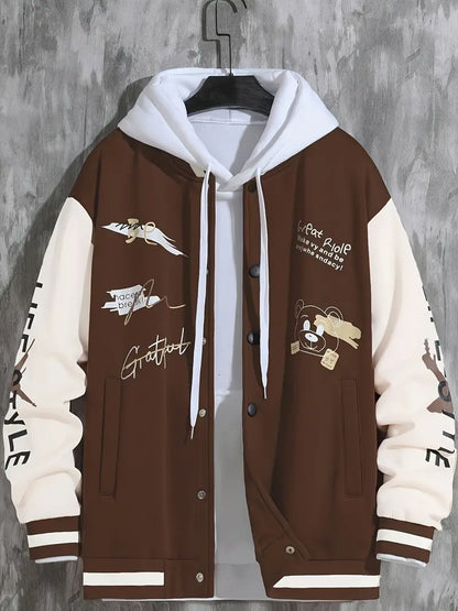 Herren Baseballjacke – mit Druckknopfverschluss und Rippbündchen