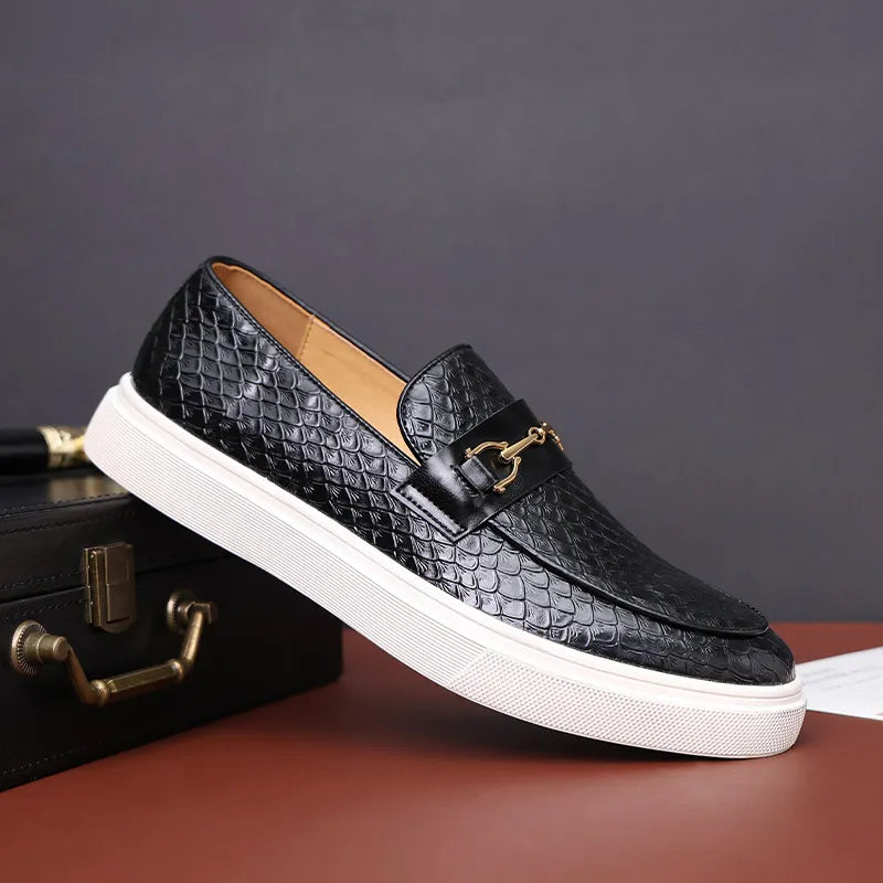Herren Lederloafer mit Schlangenhaut-Muster