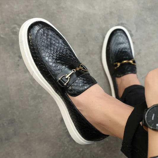 Herren Lederloafer mit Schlangenhaut-Muster