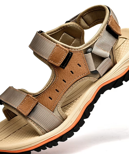 Herren-Sandalen – Fußgewölbeunterstützung, Klettverschluss, Materialmix aus PU und Textil