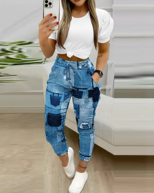 Karierte Hose mit Kordelzug