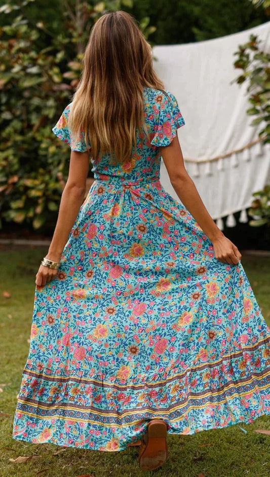 Langes Maxi Kleid im Vintage Look mit Blumenmuster
