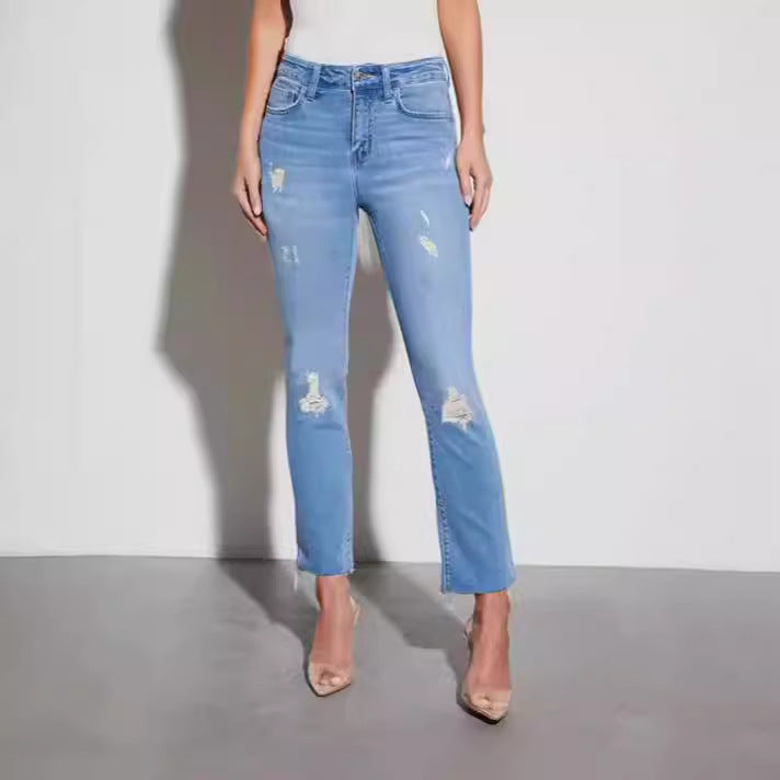 Hochtaillierte Slim Fit Jeans knöchellang