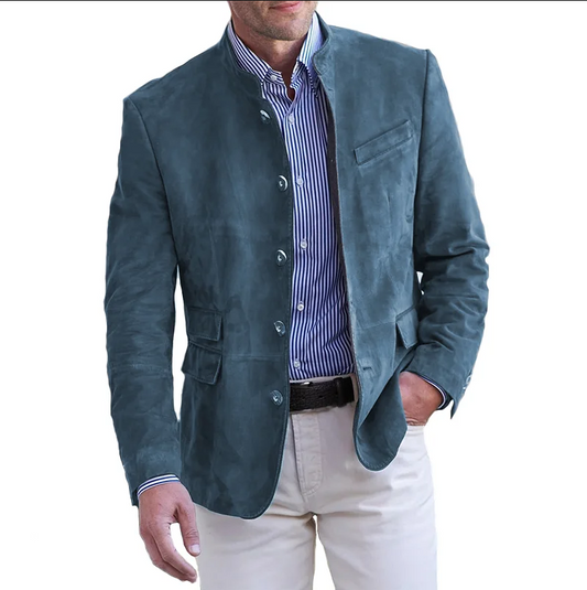 Herren-Lederjacke – Knopfverschluss, Innenfutter, funktionale Taschen