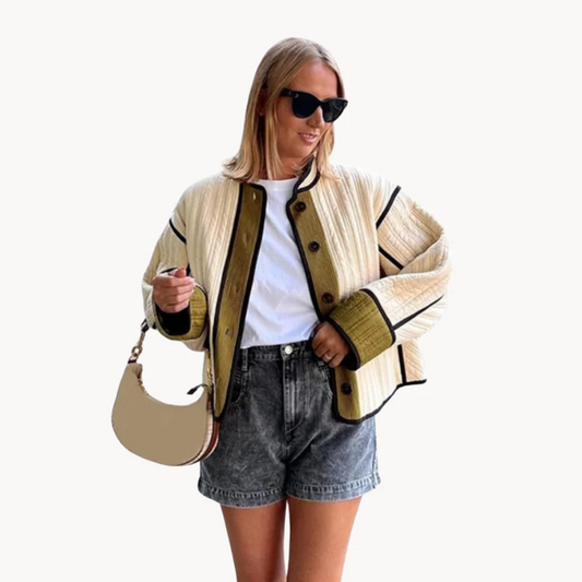 Damen-Übergangsjacke mit Reißverschluss und Materialmix