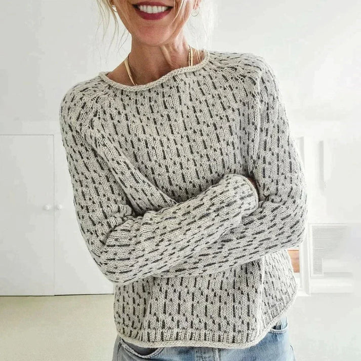 Rundhalsausschnitt Pullover in grau mit Muster