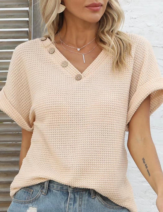 Damen-Kurzarmshirt mit N-Ausschnitt aus Baumwollmischung