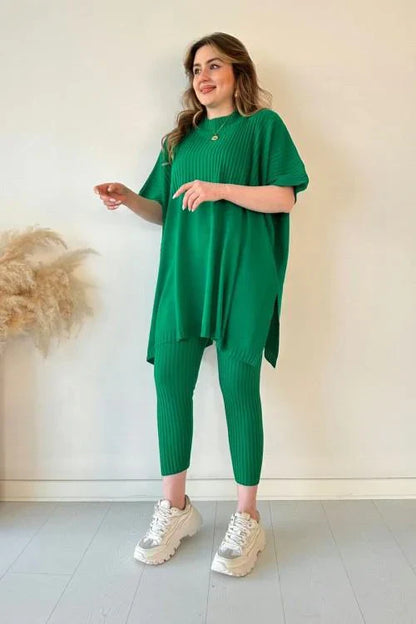 Damen-T-Shirt mit Strickstruktur und lockerer Passform aus Materialmix