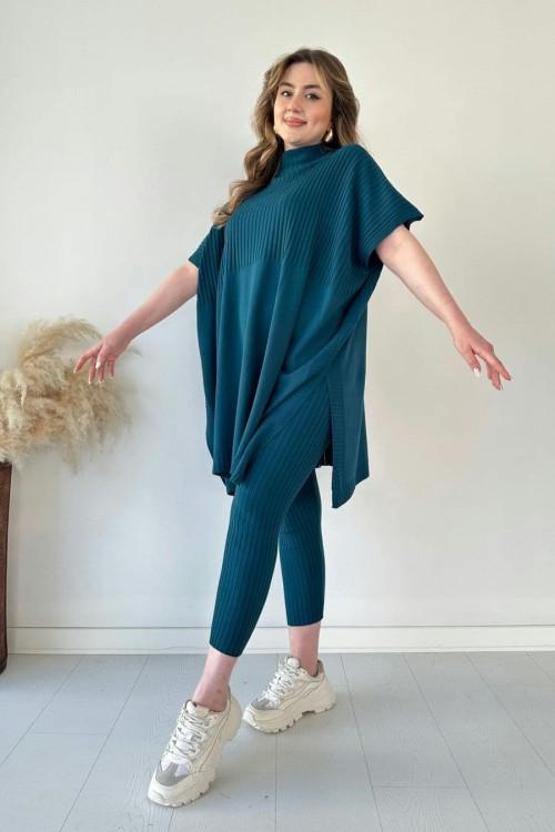 Damen-T-Shirt mit Strickstruktur und lockerer Passform aus Materialmix